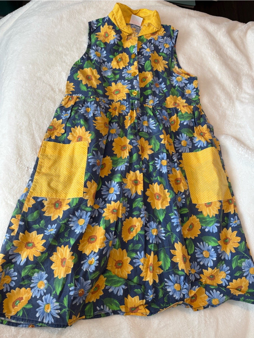 Vintage 90s Yellow Sunflower Floral Sundress with Pockets